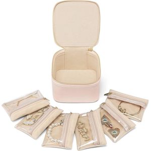 Moderne Sieradendoos voor op Reis - Sieradenorganizer voor Dames met 6 Zakjes - Perfecte Opberging voor Oorbellen en Kettingen