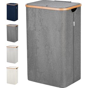 Grijze Wasmand met deksel en handgrepen XXL 100 L - Lonbet - grote wasmand wasbak Laundry basket with lid & handles