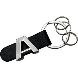 A Sleutelhanger - Past bij Alle Automerken / Universeel - Zilver & Zwart Leer - Keychain Sleutel Hanger Cadeau - Letter A - Auto Accessoires