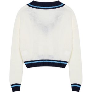 Trendyol Marineblauwe Cropped College-Thema Gebreide Trui Twoaw22Kz1492