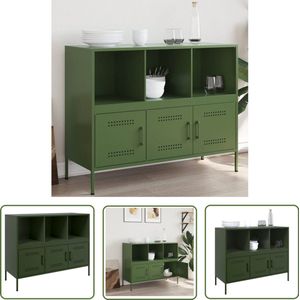 vidaXL Industrieel Dressoir - Dressoir - Dressoir 100,5x39x79 cm staal olijfgroen - Houten Dressoir - Vintage Dressoir - Salontafel