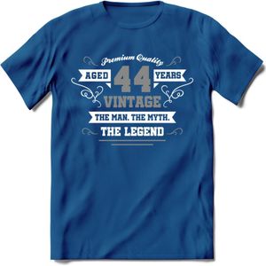 44 Jaar Legend T-Shirt | Zilver - Wit | Grappig Verjaardag en Feest Cadeau | Dames - Heren - Unisex | Kleding Kado | - Donker Blauw - XXL