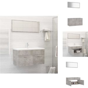 vidaXL Badkamermeubelset - betongrijs - spaanplaat - 90 x 38.5 x 46 cm - met spiegel - 1 vak - 2 deuren - gemakkelijk schoon te maken - montage vereist - Badkamerkast