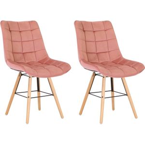 CLP Leni Set van 2 Stoelen - Zonder armleuning - Hout frame - Fluweel - roze