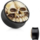 Double Flared 3D Hand Carved Bone Skull 14 mm
