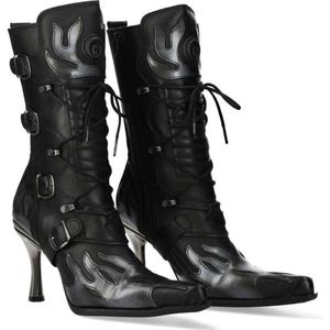 New Rock - M-9591-S3 Kniehoge laarzen - 42 Shoes - Zwart/Zilverkleurig