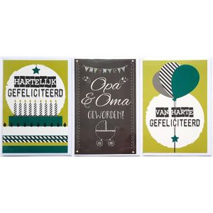 3 Wenskaarten - OMA & OPA Geworden + 2 x Hartelijk Gefeliciteerd - 12 x 17 cm – OPA-302