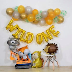 Wilde Een Globos Jungle Party Decoratie Dier Ballonnen Set 4 karakters samen- Metalen Latex Ballon Goud Aantal Kinderen Verjaardag Ballonnen Gift