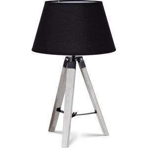 Home Sweet Home tafellamp Largo - tafellamp Hout vintage wit inclusief lampenkap - lampenkap 30/20/17cm - tafellamp hoogte 56 cm - geschikt voor E27 LED lamp - zwart