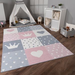 Paco Home Kindertapijt Kinderen Vloerkleed Kinderkamer Antislip Regenboog Hart Stippen 120x160 cm