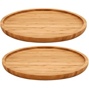 2x stuks kinvara serveerplank - voor voedsel-hapjes - bamboe hout - rond - 25 cm - met rand