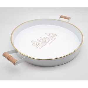 Decoratief Dienblad met handvat – Serveerschaal – RVS - Wit – Ø 37cm