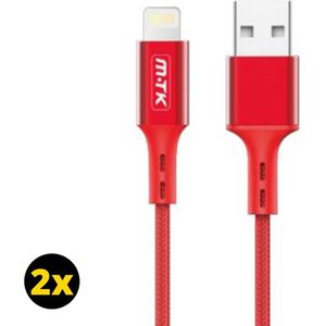 iPhone oplader kabel rood kleur - USB A naar Lightning kabel 1 meter | iPhone kabel - Lightning USB kabel (2 Packs)