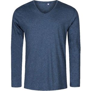 Heather Marine Blauw t-shirt lange mouwen en V-hals, slim fit merk Promodoro maat L