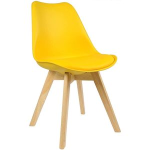 Kamyra® Houten Kuipstoel Ergonomisch - Eetkamerstoel, Kuipstoel, Stoel, Eetkamerstoelen - Beukenhout - Geel - 48x42x82 cm