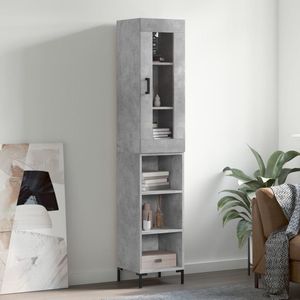 The Living Store Hoge Kast Betongrijs - Bewerkt hout en ijzer - 34.5 x 34 x 180 cm - Opbergkast met praktische deur