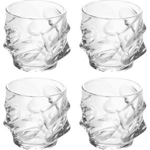 Intirilife 4x whiskyglas in CRYSTAL CLEAR 'SCULPTURED' - Old Fashioned Whiskey Crystal Glass Loodvrij in Sculpture Design vaatwasserbestendig perfect voor scotch, bourbon, whisky en nog veel meer.