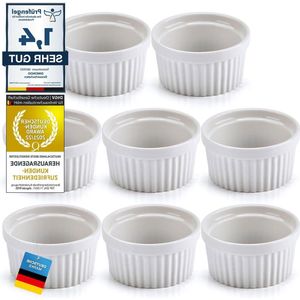 Dessert Bowls Creme Brulee Soufflé Moulds schalen 170 ml desserts Muffins Taarten Set van 8 (Wit)