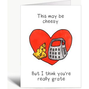 This may be cheesy, but I think you're really grate - Valentijnskaart - Wenskaart met envelop - Liefde - Kaas - Woordgrapjes - Engels - Humor - Grappig