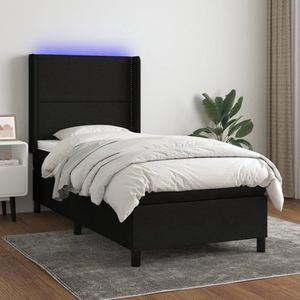 The Living Store Boxspring met matras en LED stof zwart 100x200 cm - Boxspring - Bed Frame - Tweepersoonsbed - King Size Bed - Led Lamp