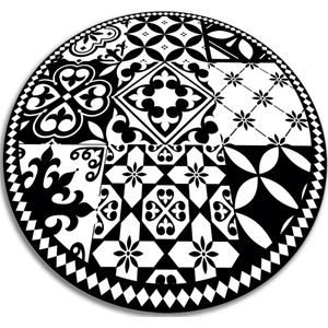 Tulup Vinyl Tapijt - Portugees patroon Vinylmat - 100 cm - Zwart PVC Floor Mat - Ronde PVC Vloer Mat - Keukentapijt - Slaapkamertapijt
