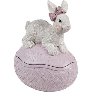 Clayre & Eef Decoratie schaal Ei 9x13x16 cm Roze Wit Kunststof Konijn