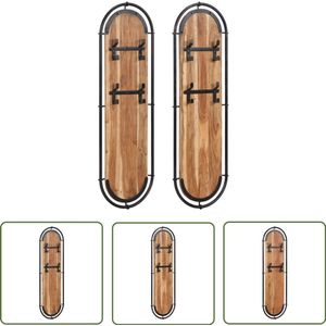 The Living Store Wandkapstokken 2 st met 4 haken massief acaciahout - Wandkapstok - Houten Kapstok - Acacia Hout - Entree Decoratie - Kledingopstelling