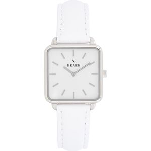 KRAEK Vieve Zilver Wit 28 mm | Dames Horloge | Wit Leren horlogebandje | Vierkant | Minimaal Design