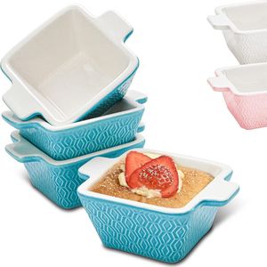 Mini keramische braadpan Schotelset van 4-Stapelbaar-kras - en snijbestendig-geschikt voor Oven en Airfryer-vaatwasmachinebestendig-blauw