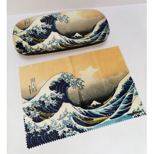Luxe brilkoker met poetsdoek Hokusai The great wave