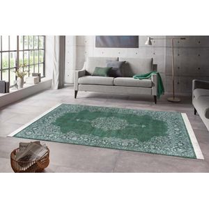 Vintage vloerkleed velours Medaillon - groen 135x195 cm