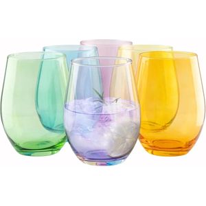 FOR HOME Waterglas kleur cocktailglas groot waterglas | 580 ml | set van 6 | waterglazen voor zacht drinken sap cocktailglas | vaatwasveiligheid | collectie Phoebe Rainbow
