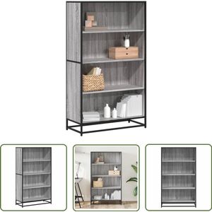 The Living Store Boekenkast 80,5x35x139 cm bewerkt hout grijs sonoma eikenkleur - Boekenkast - Houten Boekenkast - Grijze Boekenkast - Industriele Boekenkast - Opbergkast