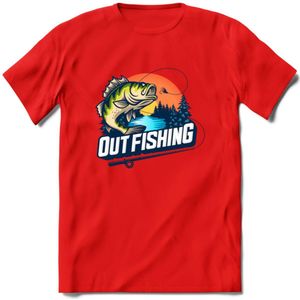 Fishing - Vissen T-Shirt | Beige | Grappig Verjaardag Vis Hobby Cadeau Shirt | Dames - Heren - Unisex | Tshirt Hengelsport Kleding Kado - Rood - XXL