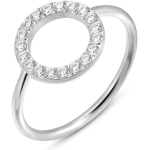Twice As Nice Ring in edelstaal, cirkel, witte kristallen, 12 mm 56