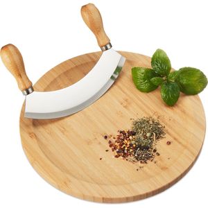 Relaxdays wiegemes met plank - bamboe - rvs - enkel - snijplank kruiden - Ø 25 cm