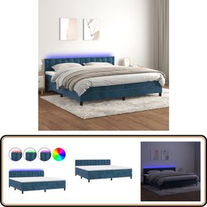 vidaXL Boxspring - Fluweel - LED - Donkerblauw - 200x200cm Boxspring - Donkere Kleuren - Velvet - Led Lampen - Slaapcomfort