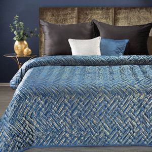 Oneiro’s luxe AGATA Type 1  Beddensprei Blauw/goud - 220x240 cm – bedsprei 2 persoons - beige – beddengoed – slaapkamer – spreien – dekens – wonen – slapen