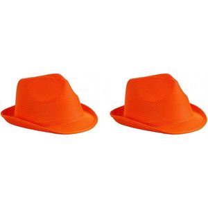 2x stuks trilby feesthoedje oranje voor volwassenen - Carnaval party verkleed hoeden