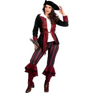 Wilbers & Wilbers - Piraat & Viking Kostuum - Verleidelijke Piraat Goudliefde - Vrouw - Rood, Zwart - Maat 48 - Carnavalskleding - Verkleedkleding