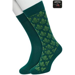 Bonnie Doon Heren Sokken set Donker Groen maat 40/46- 2 paar - Effen - Lelie Bloem - Print - Gladde Naden - Brede Boord - Uitstekend Draagcomfort - 2-pack - Multipack - Effen - Fleur de Lis - Donkergroen - Trekking Green - OL2225022.380