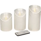 Set van 3x zilveren LED stompkaarsen met afstandsbediening - Woondecoratie - LED kaarsen - Elektrische kaarsen