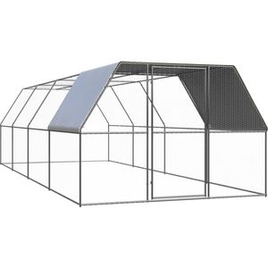 The Living Store Kippenhok 3x8x2 m gegalvaniseerd staal - Kippenhok - Kippenren - Kip Kooi - Vogelvoliere - Buitennestkast