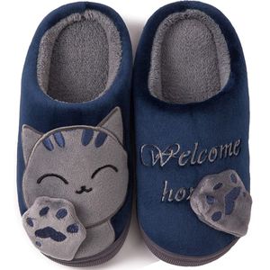 Geweo Pantoffels - Sloffen - Open Sloffen -Fluffy Slippers - Dicht Sloffen - Blauw - Maat 4445