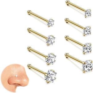 8 stuks 316L Gouden Neus- en Helix Piercings 15mm 2mm/25mm 3mm - Goud