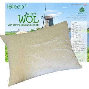 iSleep Wollen Hoofdkussen DeLuxe - Wolvacht zijde - 60x70 cm - Ecru