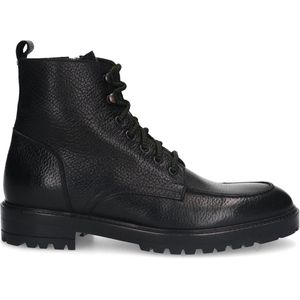 Manfield - Heren - Zwarte leren veterboots - Maat 44