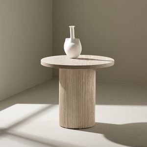 Nest living Nohr Ronde Salontafel Beige - Ø 50 cm - Hout - Modern - Scandinavisch - Ronde Bijzettafel - Travertine