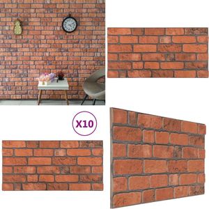 vidaXL 10 st Wandpanelen 3D terracottakleurige baksteen EPS - 3D-wandpaneel - 3D-wandpanelen - 3D-behang - 3D-behangen
