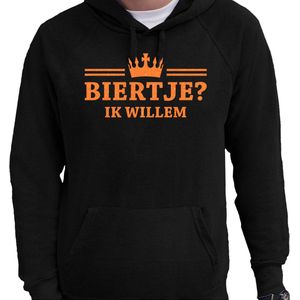 Bellatio Decorations Koningsdag hoodie voor heren - biertje - zwart - met glitters - feestkleding L